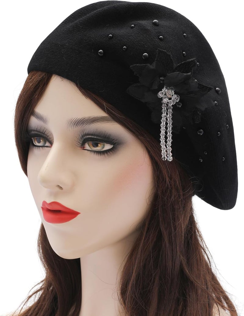 ZLYC Womens French Beret hat, Reversible Solid Color Mosaic Warm Beret Cap for Girls - Image 2
